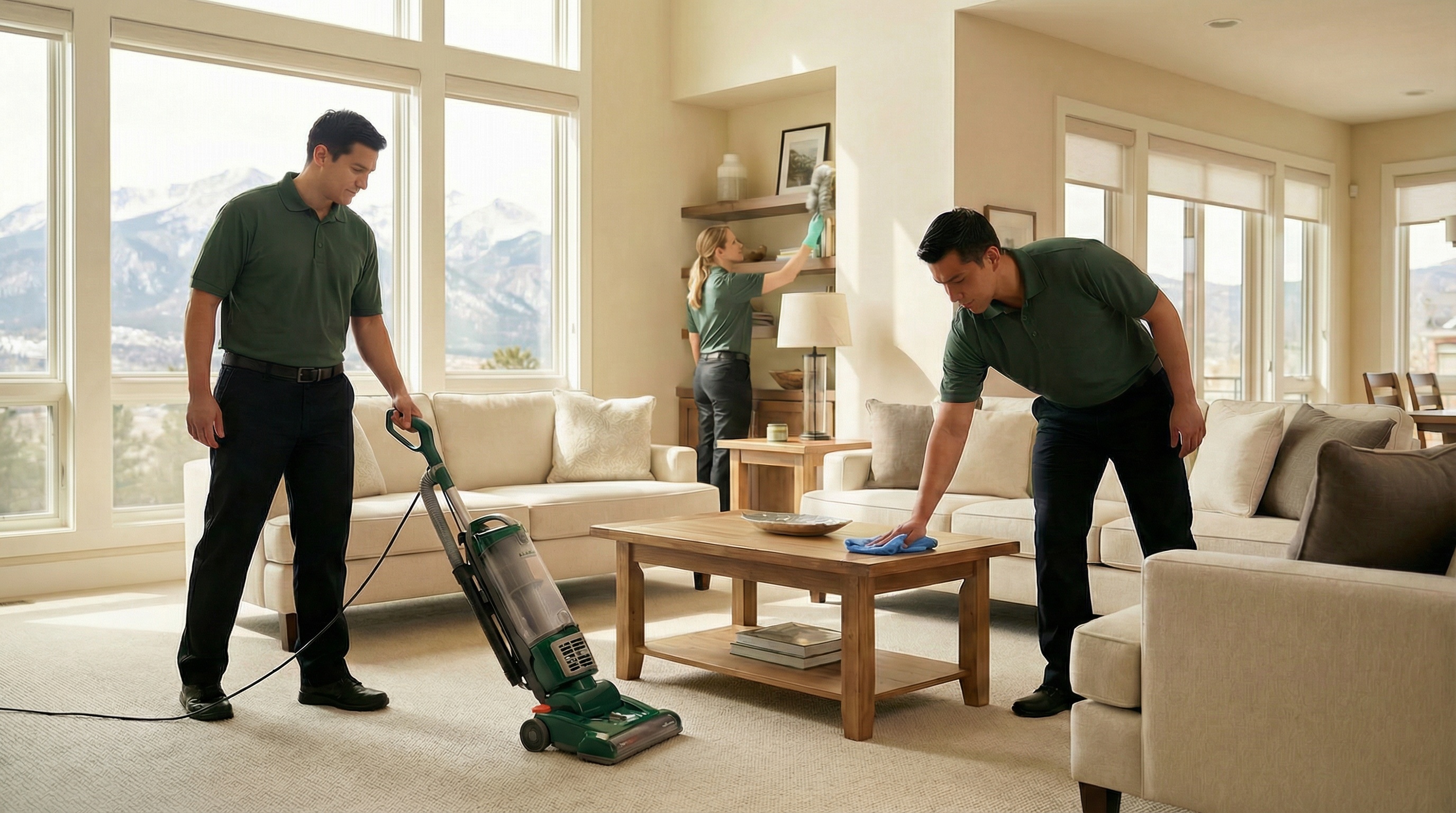 Professional cleaning team at work